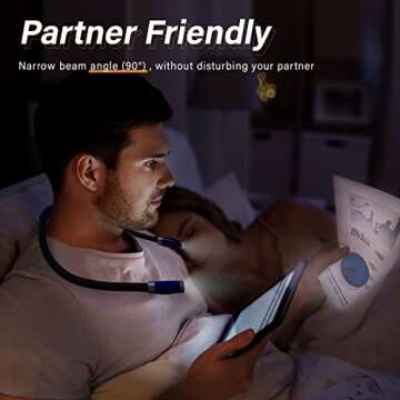 Vekkia Rechargeable LED Neck Reading Light, Book Lights for Reading in Bed, 3 Brightness Levels, Fle...