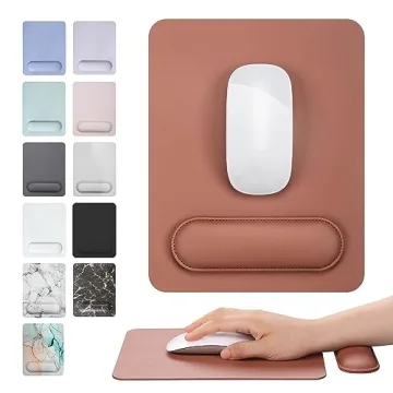 HABITU Vegan Leather Café Brown Mouse Pad with Removable Magnetic Wrist Support & Anti-Slip Base, E...