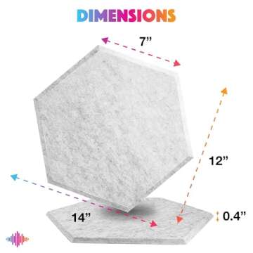 Self-Adhesive 18 Pack Hexagon Acoustic Panels, 14" X 12" X 0.4" High Density Sound Absorbing Panels, Beveled Edge Sound Proof Treatment Tiles for Walls, Studio, Door, Home, Office (Silver Gray)