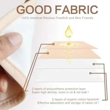 6 Pcs Castor Oil Pack Wrap Organic Cotton for Liver Detox, Stomach, Belly, Neck, Breast & Entire Body, Reusable Pads Kit for Hot/Cold Compress with Adjustable Elastic Strap, Waterproof & Anti Oil Leak