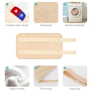 6 Pcs Castor Oil Pack Wrap Organic Cotton for Liver Detox, Stomach, Belly, Neck, Breast & Entire Body, Reusable Pads Kit for Hot/Cold Compress with Adjustable Elastic Strap, Waterproof & Anti Oil Leak