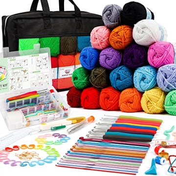 20 Large Acrylic Yarn Skeins-105 PCS Crochet Kit with Hooks Yarn Set, Premium Bundle Includes 2000 Y...