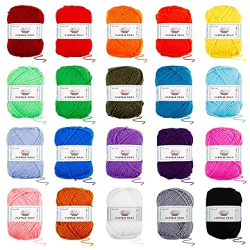 20 Colors Acrylic Yarn Bundle Complete 85 Piece Crochet Kit