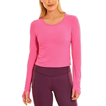CRZ YOGA Long Sleeve Crop Tops for Women Workout Cropped Top Yoga Slim Fit Athletic Gym Shirts with ...
