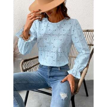 CUPSHE Eyelet Long Sleeve Tops - Trendy & Elegant Blouse