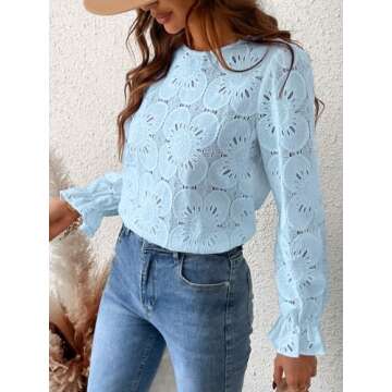 CUPSHE Eyelet Long Sleeve Tops - Trendy & Elegant Blouse