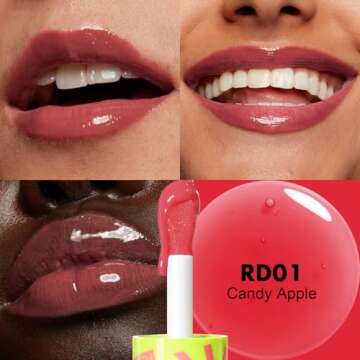 FOCALLURE Lip Oil,Moisturizing,Hydrating Lip Gloss,Transparent Toot Lip Glow Oil,Shiny Glossy Finish...