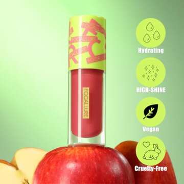 FOCALLURE Lip Oil,Moisturizing,Hydrating Lip Gloss,Transparent Toot Lip Glow Oil,Shiny Glossy Finish,Non-Sticky,Long Lasting,Tinted Lip Balm for Dry Lips and Lip Care,Candy Apple