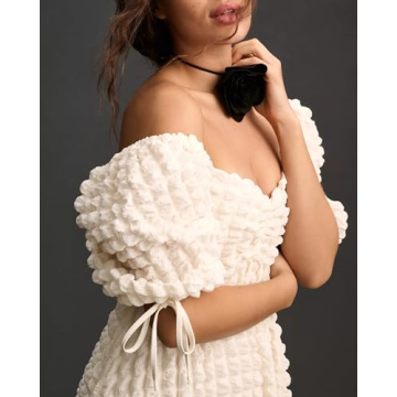 Locachy Womens Casual Summer Dresses 2024 Boho Short Sleeve V Neck Sundresses Backless Long Textured Maxi Dress Beige M