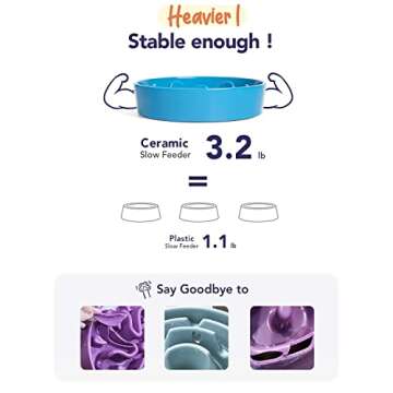 LE TAUCI Ceramic Slow Feeder Dog Bowls Elevated for Small and Medium Breed, Dog Bowls with Wooden Stand, 1.5 Cups Dog Dishes to Slow Down Eating, Anti-Gulping Pet Feeding Dishes, Vortex Blue