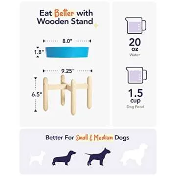 LE TAUCI Ceramic Slow Feeder Dog Bowls Elevated for Small and Medium Breed, Dog Bowls with Wooden Stand, 1.5 Cups Dog Dishes to Slow Down Eating, Anti-Gulping Pet Feeding Dishes, Vortex Blue