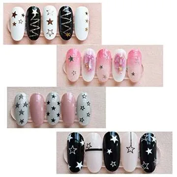 12 Colors Stars Nail Stickers for Women Girls Kids - 3D Self Adhesive Star Nail Decals for Natural Fingernails and Acrylic Nails Star Nail Decor for Nail Art Design DIY Nail Decoration