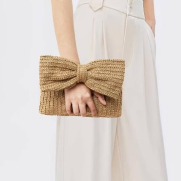 Women Bow Purse Summer Straw Woven Clutch Bag Handbags Vacation Beach Tote Formal Party Wedding 2025 New