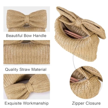 Women Bow Purse Summer Straw Woven Clutch Bag Handbags Vacation Beach Tote Formal Party Wedding 2025 New