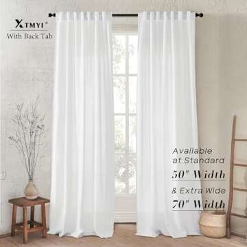 XTMYI White Linen Sheer Curtains 108 Inches Long Back Hidden Tab Tape Hooks Privacy Not See Through Simple Modern Curtains for Living Room 2 Panels Set