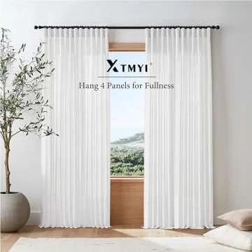 XTMYI White Linen Sheer Curtains 108 Inches Long Back Hidden Tab Tape Hooks Privacy Not See Through Simple Modern Curtains for Living Room 2 Panels Set