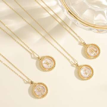 SELENICHAST Gold Necklace for Women Zodiac Necklace 14K Gold Plated Rotatable 12 Constellation Necklaces Astrology Gold Jewelry for Women Fashion Birthday Gifts