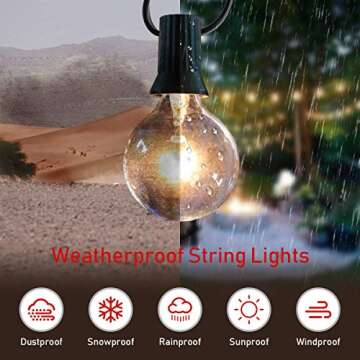 GUDDL Outdoor String Lights 25feet Patio Lights with 27 G40 Bulbs (2 Spare) Connectable Yard Hanging...
