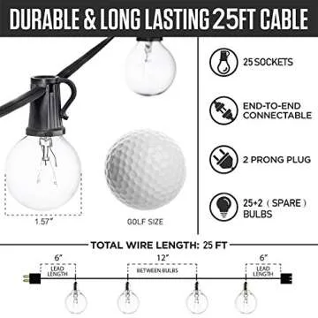 GUDDL 25ft Waterproof Outdoor String Lights for Patio