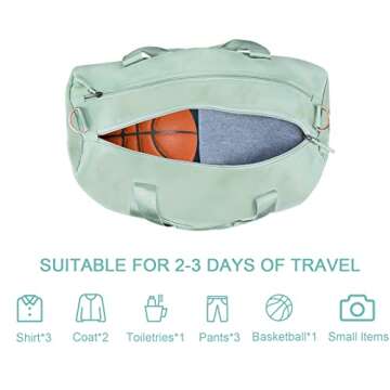 TINNIVI Sports Gym Bag Travel Duffel Bag Waterproof Weekender Overnight Tote Carry On Bag with Wet Pocket & Shoes Compartment for Men Women Lightweight Adjustable Strap (Green)