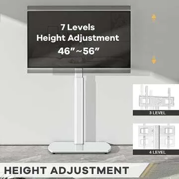 TAVR Floor TV Stand with Swivel Mount for Most 26 to 65 Inch LCD LED OLED Plasma Flat/Curved Screen TVs, Height Adjustable Skinny TV Stand with Cable Management, White