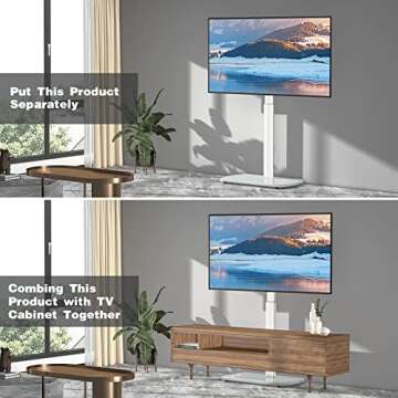 TAVR Floor TV Stand with Swivel Mount for Most 26 to 65 Inch LCD LED OLED Plasma Flat/Curved Screen TVs, Height Adjustable Skinny TV Stand with Cable Management, White