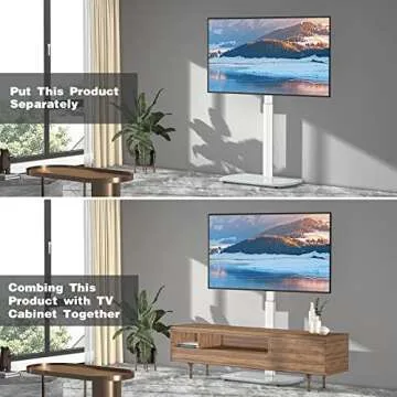 TAVR Floor TV Stand with Swivel Mount for Most 26 to 65 Inch LCD LED OLED Plasma Flat/Curved Screen TVs, Height Adjustable Skinny TV Stand with Cable Management, White