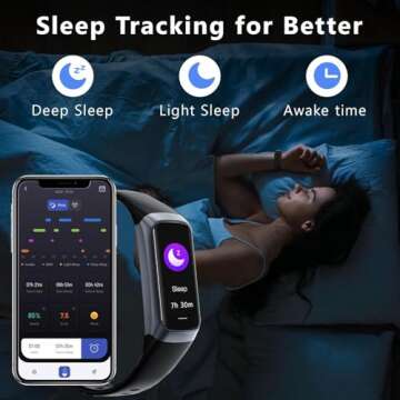 BSLIZHEN Fitness Tracker with 24/7 Blood Oxygen Heart Rate and Sleep Monitor,IP68 Waterproof,1.10''AMOLED Touch Color Screen,Step Counter Health Activity Trackers for Women Men (Black)