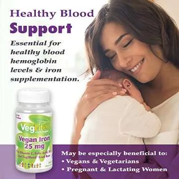 VegLife Vegan Iron 25 mg | Plus Vitamin C, Folic Acid, B-12 and VegiBlend Food Base | Plant Based Iron Supplement for Women & Men | 100 Tablets