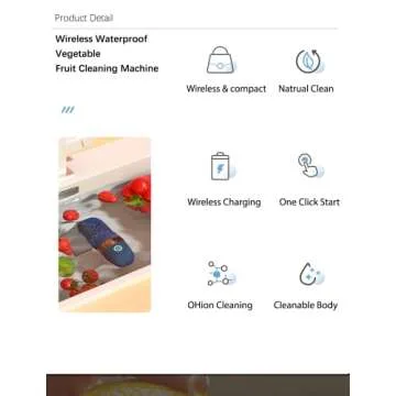 BCRTO Vegetable and Fruit Cleaner Machine, Aquapur Water-Proof Fruit Cleaning Device with OH-ion Purification Technology 250min Working time and Wireless Charging, for Cleaning Fruit, Grain,Meat