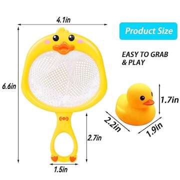 AIYUENCICI Bath Toy Baby Bathtub Duck Toy Set, 1 Pcs Ducky Animals Fishing Net with 6 Pcs Water Floa...