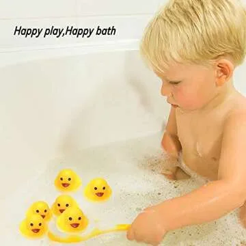 AIYUENCICI Bath Toy Baby Bathtub Duck Toy Set, 1 Pcs Ducky Animals Fishing Net with 6 Pcs Water Floating Sea Animals Duck Toys, Bathroom Floating Pool Fishing Play Set for Toddler Kids (Duck)