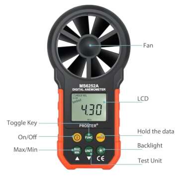 Proster Handheld Digital Anemometer - Portable Wind Speed Meter CFM Meter Wind Gauge Air Volume Meas...