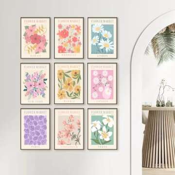 Flower Market Posters Set of 9, Minimalist Flower Market Wall Art Prints, Vintage Flower Pictures Wall Decor, Abstract Canvas Colorful Floral Painting for Living Room,Bedroom,Dorm,