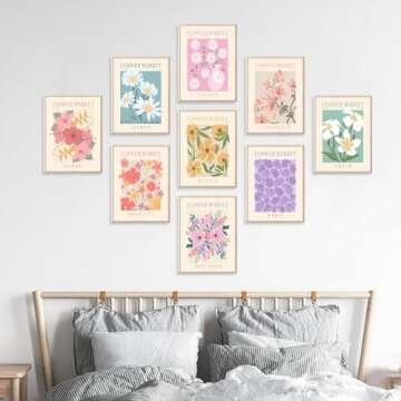 Flower Market Posters Set of 9, Minimalist Flower Market Wall Art Prints, Vintage Flower Pictures Wall Decor, Abstract Canvas Colorful Floral Painting for Living Room,Bedroom,Dorm,