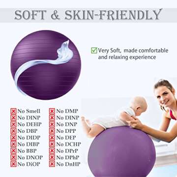 Goonidy PL-0123 Purple 45cm Yoga Ball Anti-Burst for Pregnancy Birthing, Excersize with Quick Pump - 45cm PL-0123