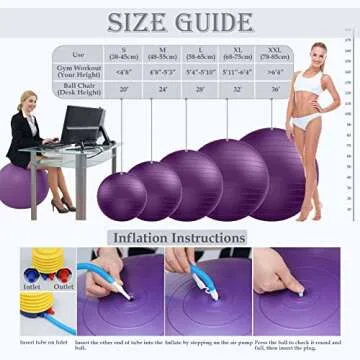 Goonidy PL-0123 Purple 45cm Yoga Ball Anti-Burst for Pregnancy Birthing, Excersize with Quick Pump - 45cm PL-0123