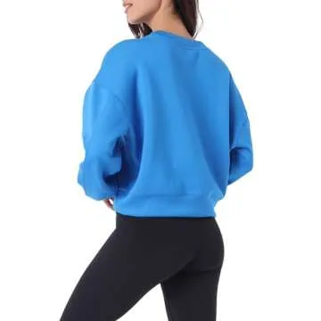 YUNOGA Women's Crewneck Sweatshirt Casual Cropped Pullover Long Sleeves Workout Sweatshirt Tops (M, Blue)