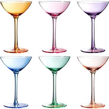 Colored Coupe Glasses Set of 6 | 12 oz Elegant Cocktail Glassware