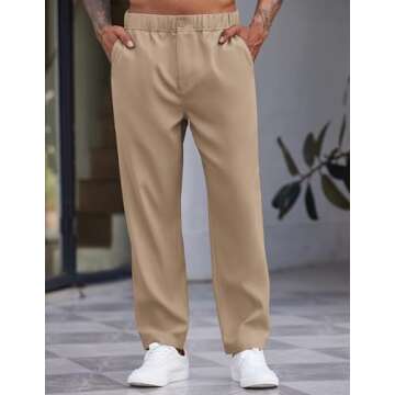 COOFANDY Men's Chino Pants Modern Lightweight Elastic Waist Relaxed-Fit Trousers Big and Tall(Khaki, S)