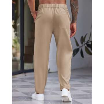 COOFANDY Men's Chino Pants Modern Lightweight Elastic Waist Relaxed-Fit Trousers Big and Tall(Khaki, S)
