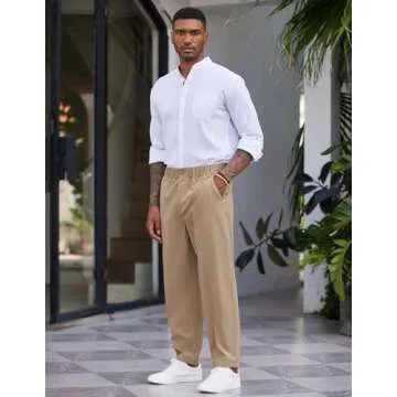 COOFANDY Men's Chino Pants Modern Lightweight Elastic Waist Relaxed-Fit Trousers Big and Tall(Khaki, S)