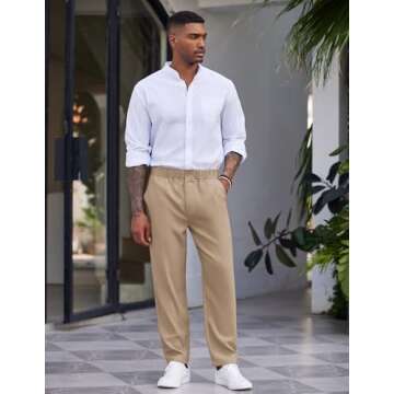 COOFANDY Men's Chino Pants Modern Lightweight Elastic Waist Relaxed-Fit Trousers Big and Tall(Khaki, S)