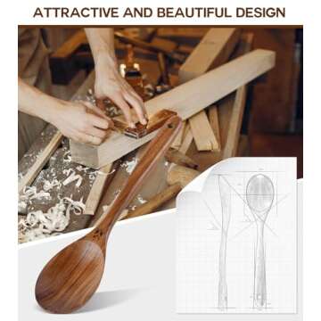 Wooden Spoons for Cooking, Natural Premium Teak Wooden Spoons, Good Grip Large Cooking Spoons and Wooden Spatula, Heat Resistant Wooden Cooking Utensils for Nonstick Cookware Serving, Perfect Gifts