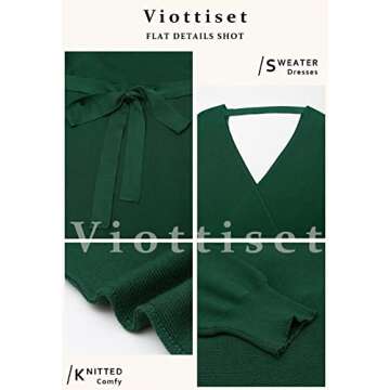 Viottiset Women's Long Batwing Sleeve Sexy V Neck Midi Wrap Bodycon Sweater Dress Green X-Large