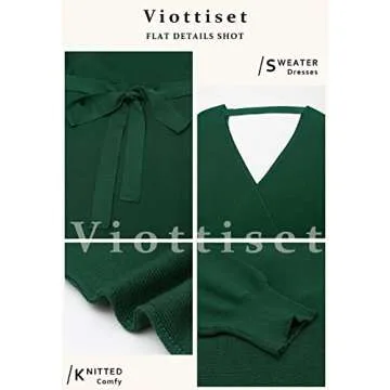 Viottiset Women's Long Batwing Sleeve Sexy V Neck Midi Wrap Bodycon Sweater Dress Green X-Large