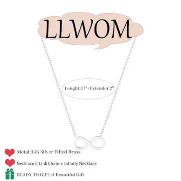LLWOM Infinity Necklace-14K Silver Plated Infinity Necklace for Women Simple Dainty Cute Infinity Silver Pendant Necklace for Women