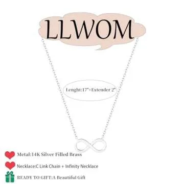 LLWOM Infinity Necklace-14K Silver Plated Infinity Necklace for Women Simple Dainty Cute Infinity Silver Pendant Necklace for Women