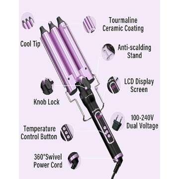 3 in 1 Curling Iron with LCD Temperature Display, 3 Barrel Curling Wand with Dual Voltage, Ceramic F...