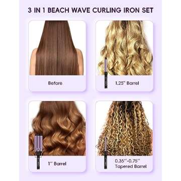 3 in 1 Curling Iron with LCD Temperature Display, 3 Barrel Curling Wand with Dual Voltage, Ceramic Fast Heating Hair Curlers, Create Beachy Waves & Long-Lasting Natural Waves for All Hair Lengths